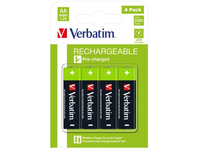 Verbatim RECHARGEABLE BATTERY AA 4  PACK / HR6 49517, Single-use