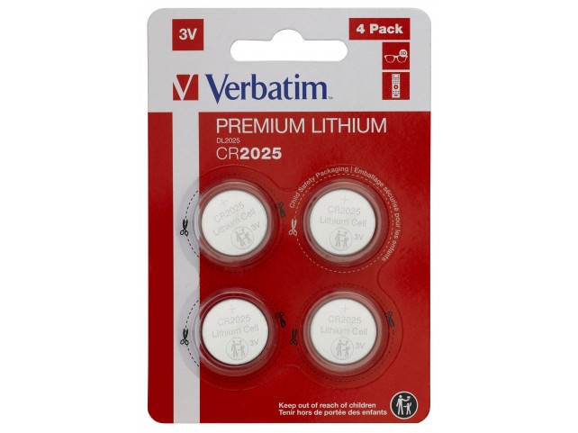Verbatim LITHIUM BATTERY CR2025 3V 4  PACK CR2025, Single-use