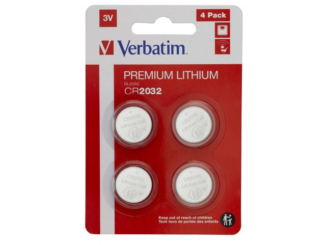 Verbatim LITHIUM BATTERY CR2032 3V 4  PACK CR2032, Single-use