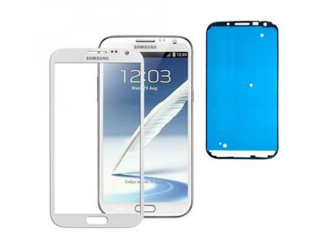 Vetro Vetrino per Smartphone SAMSUNG Galaxy NOTE 2 N7100 + BIADESIVO (BIANCO)