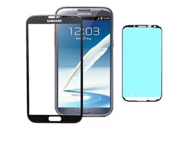 Vetro Vetrino per Smartphone SAMSUNG Galaxy NOTE 2 N7100 + BIADESIVO (NERO)