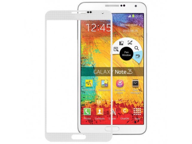 Vetro Vetrino per Smartphone SAMSUNG Galaxy NOTE 3 N9000 N9005 + BIADESIVO (Bianco)