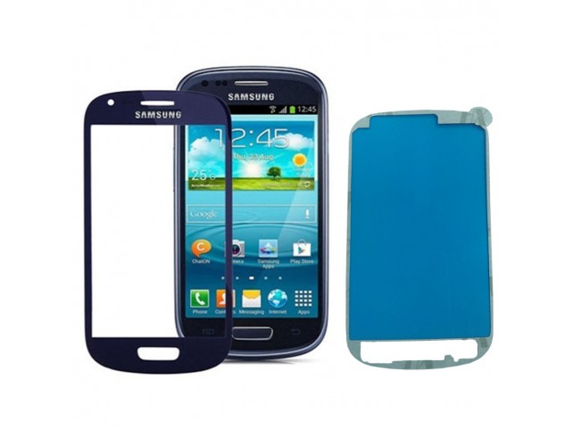 Vetro Vetrino per Smartphone SAMSUNG Galaxy S3 MINI i8190 + BIADESIVO (Nero)