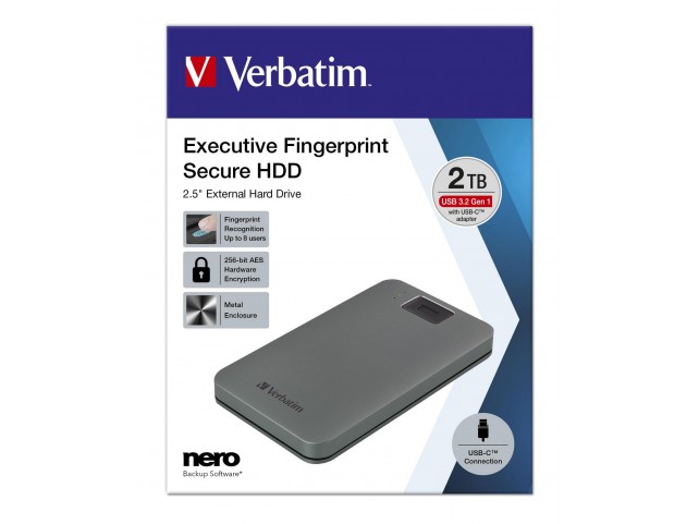 Verbatim Executive Fingerprint Secure  HDD USB 3.2 Gen 1/ USB-C 2TB