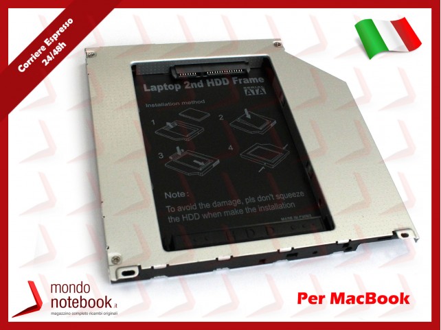 Addattatore SSD Secondo HDD Hard Disk Caddy per slot DVD Notebook 9,5mm (per MacBook)