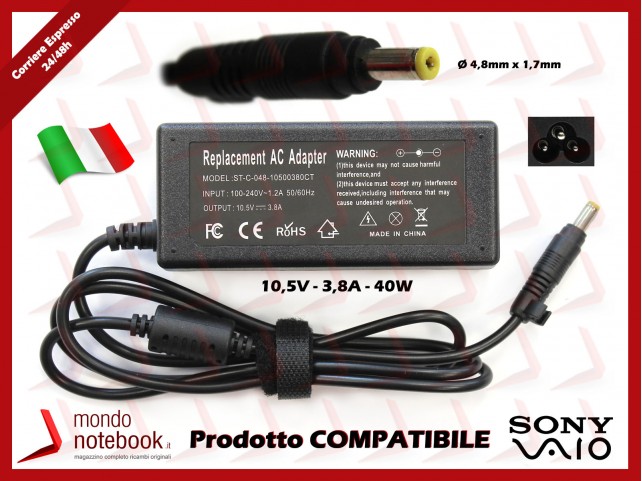 Alimentatore Compatibile per SONY 40W 10.5V 3.8A (4,8mm X 1,7mm)