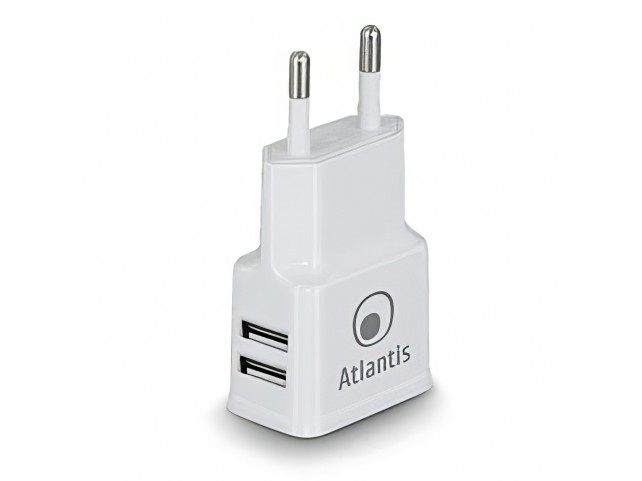 CARICA BATTERIE DA CASA/UFFICIO ATLANTIS P008-ST20-2.4A Alimentatore corrente AC con Doppia presa USB -2.4A Max