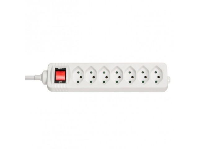 Lindy 7-Way Swiss 3-Pin Mains Power  Extension with Switch, White