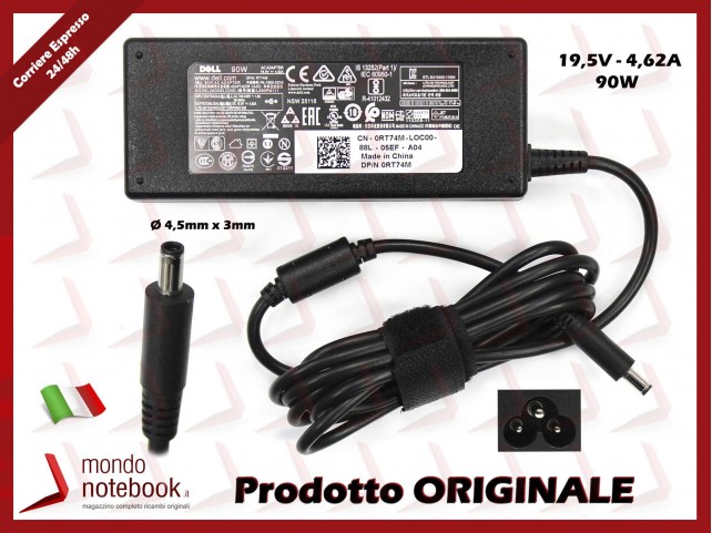 Alimentatore Originale DELL 90W 19,5V 4,62A (4,5mm x 3mm) RT74M