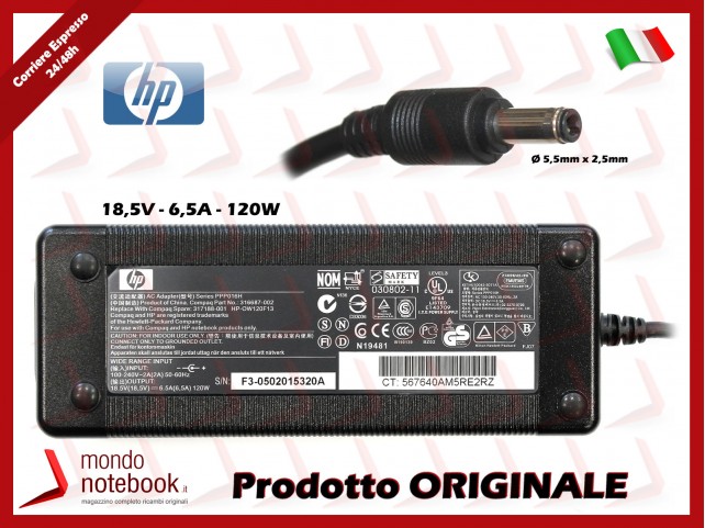 Alimentatore Originale HP 120W 18,5V 6,5A (5,5mm x 2,5mm)