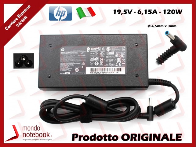 Alimentatore Originale HP 120W 19,5V 6,15A (4,5mm x 3mm) Punta Blu SLIM 15-J000