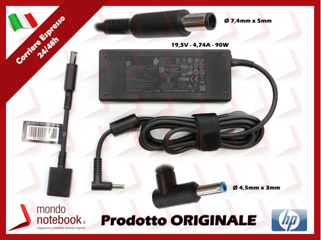 Alimentatore Originale HP 90W 19V 4,74A (4,5mm x 3mm) o (7,4mm x 5,0mm)