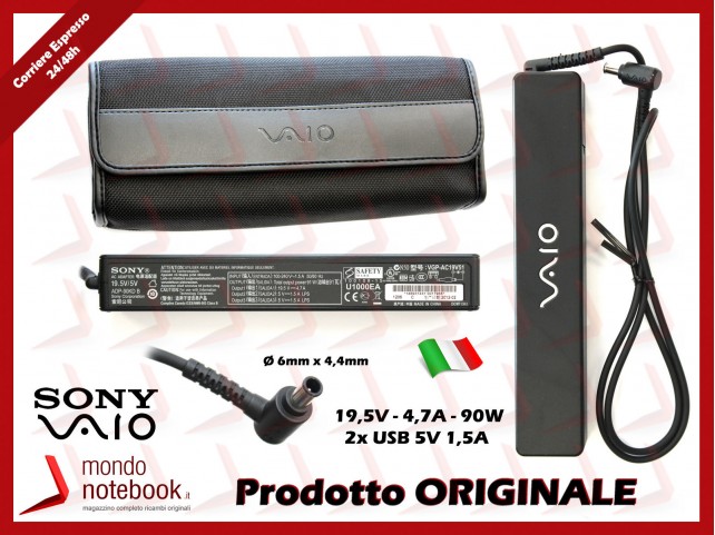 Alimentatore Originale SONY 90W 19,5V 4,7A - 2X USB 5V 1,5A (6mm X 4,4mm) 3P