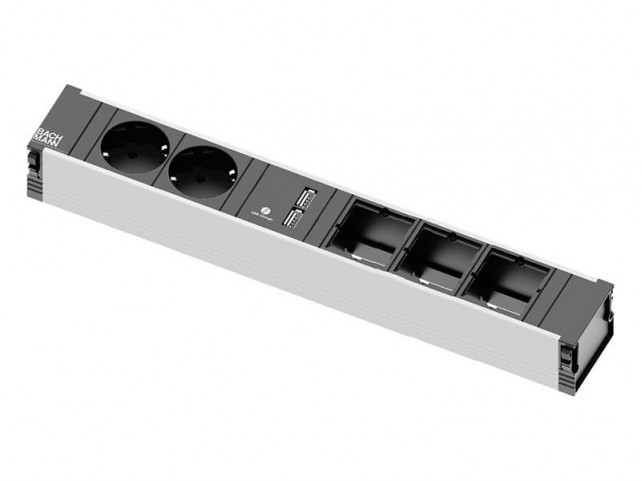 Bachmann CONI 2xSchuko, 1xUSB & 3xEmpty  Power strip - ALU - Long