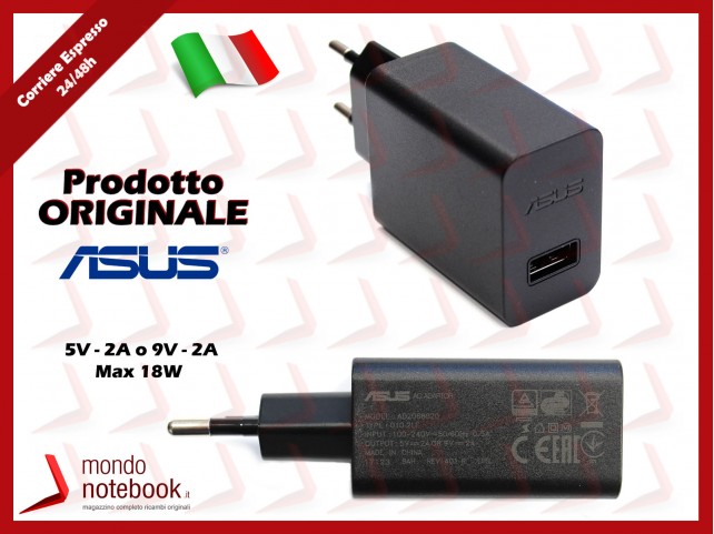 Alimentatore USB Originale ASUS (5,2V 7W 21,35A) (9V 18W 2A) 2P EU (Nero)