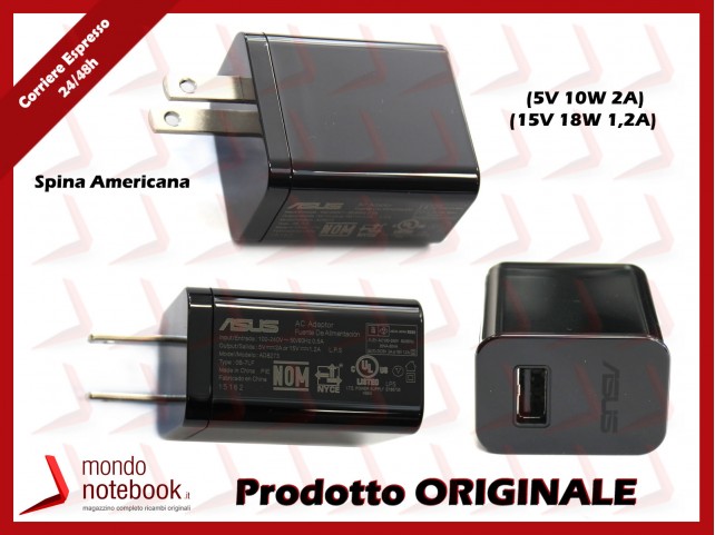Alimentatore USB Originale ASUS (5V 10W 2A) (15V 18W 1,2A) 2P (NERO) US Americano