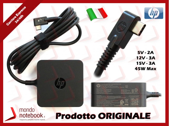 Alimentatore USB-C Originale HP 5V 2A - 12V 3A - 15V 3A - 45W Max Type C