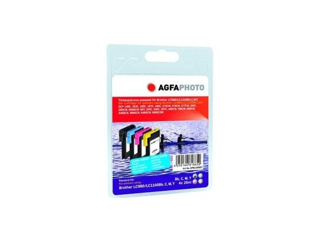 AgfaPhoto Ink, rpl LC980 Set, LC1100 Set  BK/C/M/Y, Pages 6.610, 80ml