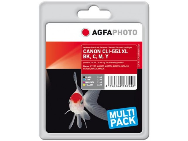 AgfaPhoto Ink B/C/M/Y 4x11 ml.  APCCLI551XLSET, Pigment-based