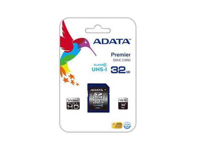 ADATA 32GB SDHC Class 10 USH-I  R:20MB/sec,W:16MB/sec,Retail