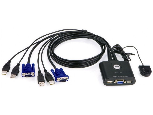 Aten CS22U 2-Port Cable KVM Switch  USB and VGA with Remote Port