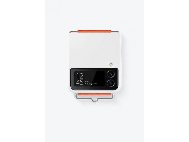 Samsung Flip4 White Silicone Cover  With Strap