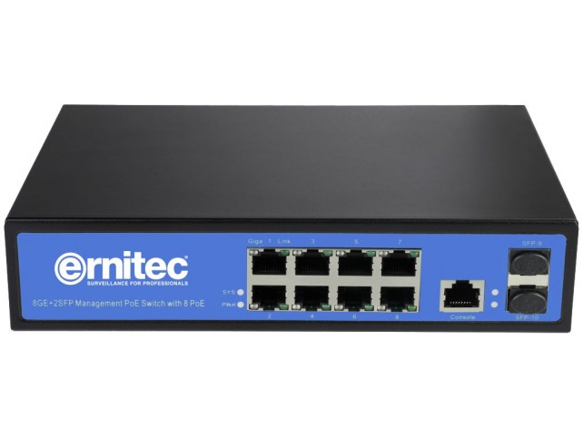 Ernitec 8 Ports Gigabit PoE Switch  Managed Layer 2, 8 Gigabit