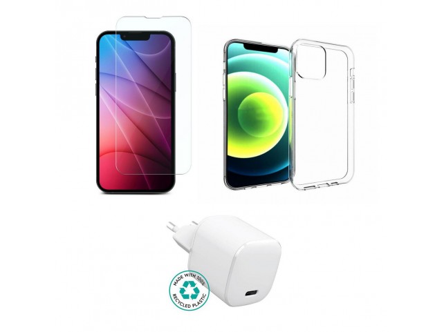 eSTUFF Kit for iPhone 13 Pro.  Charger, Cover, Glass. Brown