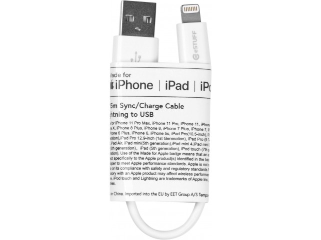 eSTUFF Lightning Cable MFI 0,15m Whit  8Pin Lightning - USB A Male