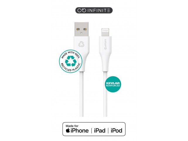 eSTUFF INFINITE USB-A to Lightning  Cable MFI 1m White. Recycled