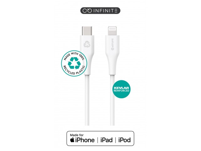 eSTUFF INFINITE USB-C to Lightning  Cable MFI 1m White. Recycled