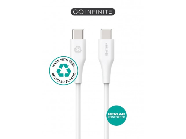 eSTUFF INFINITE USB-C to USB-C Cable  1m White. Recycled Plastic.