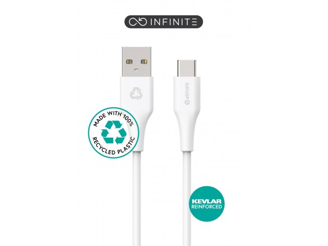 eSTUFF INFINITE USB-C to USB-A Cable  1m White. Recycled Plastic.
