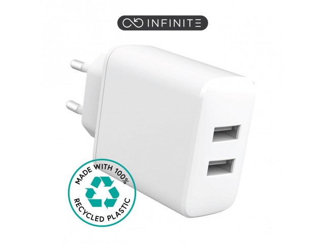 eSTUFF INFINITE USB-A Charger EU  24W. 2 x USB-A. White.