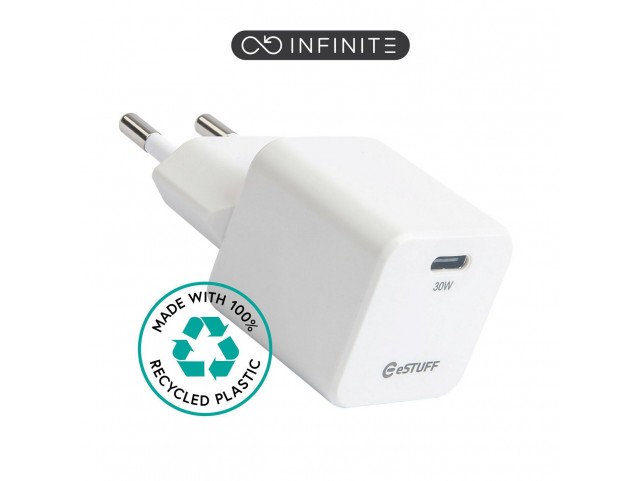 eSTUFF INFINITE USB-C Charger EU PD  30W GaN. 1 x USB-C. White.