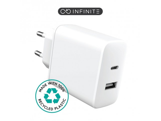 INFINITE USB Charger EU  1 x  USB-C PD 20W. 1 x  USB-A 12W.