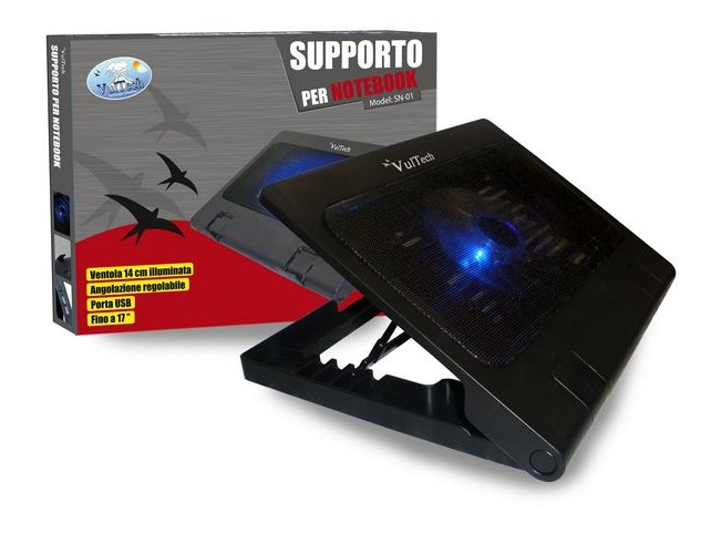 BASE VENTILATA Supporto per Notebook Fino a 17 Vultech SN-01 Con Ventola 14Cm e Porte Usb