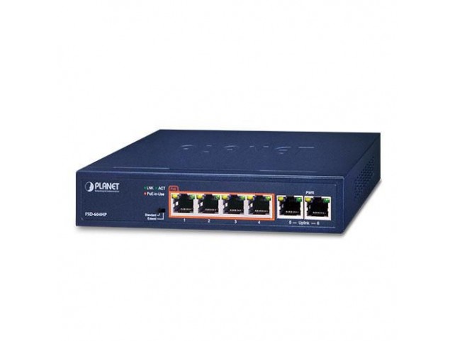 Planet 4-Port 10/100TX 802.3at POE +  2-Port 10/100TX Desktop