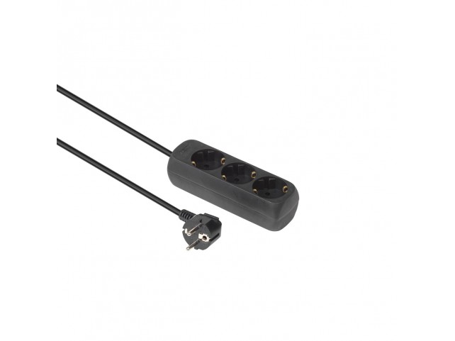 MicroConnect 3-way Schuko Socket 3M Black  Without ON/OFF Switch,