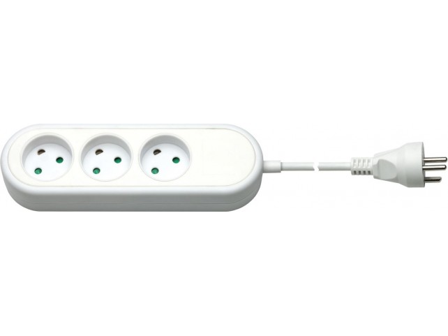 MicroConnect 3-way Danish Socket 3M White  Without ON/OFF Switch,