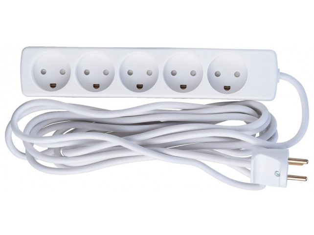 MicroConnect 5-way Danish Power Strip 5m  With Earth, without ON/OFF