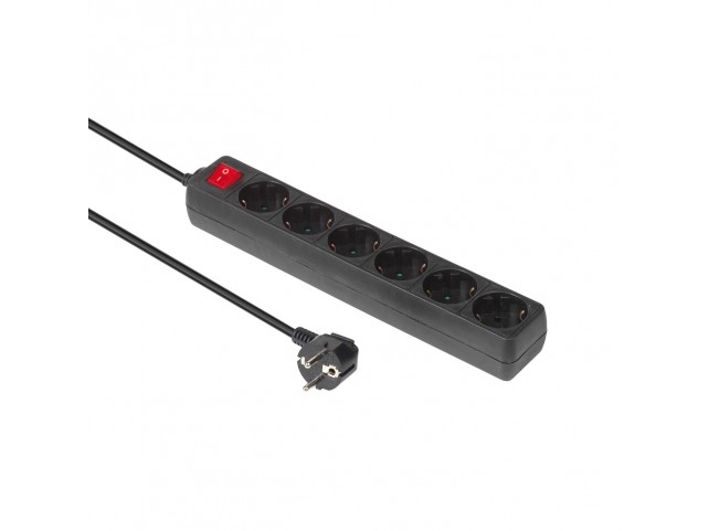 MicroConnect 6-way Schuko Socket 5M Black  With ON/OF switch and child