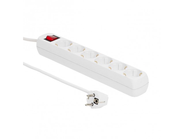 MicroConnect 6-way Schuko Socket 1.8M White  With ON/OFF switch and