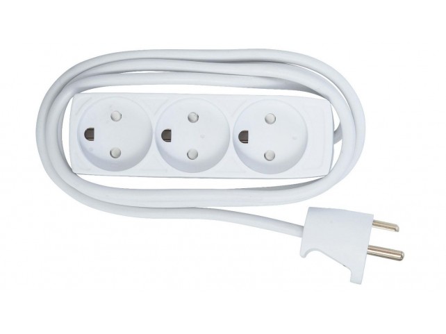 MicroConnect 3-way Danish Power Strip 5m  Without ON/OFF Switch, with