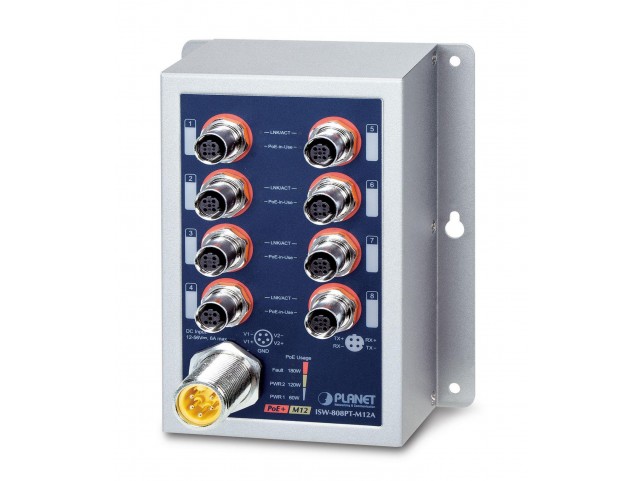 Planet IP50 Ind 8-P 10/100TX M12  802.3at PoE+ Switch