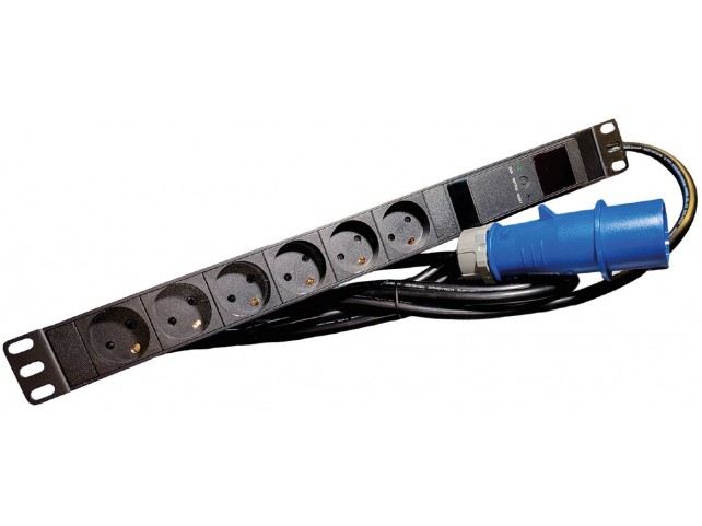 Lanview 19'' rack mount power strip,  1U, 16A with 6 x Danish type