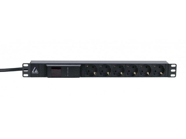 Lanview 19'' rack mount power strip,  1U, 16A with 6 x Schuko type