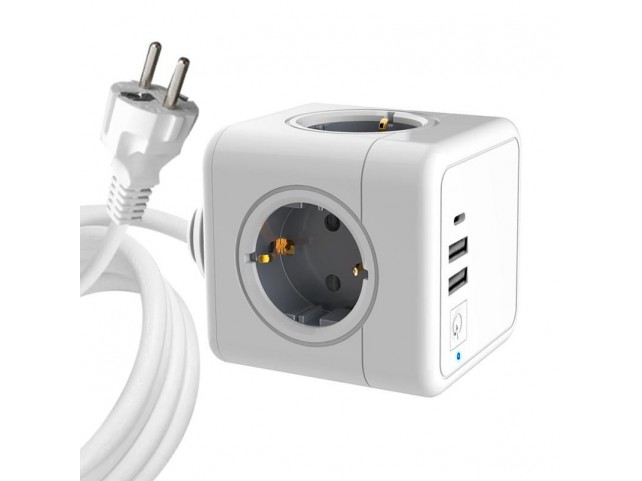 MicroConnect PowerCube, 4 Schuko outlets,  2 USB A ports, 1 USB-C port