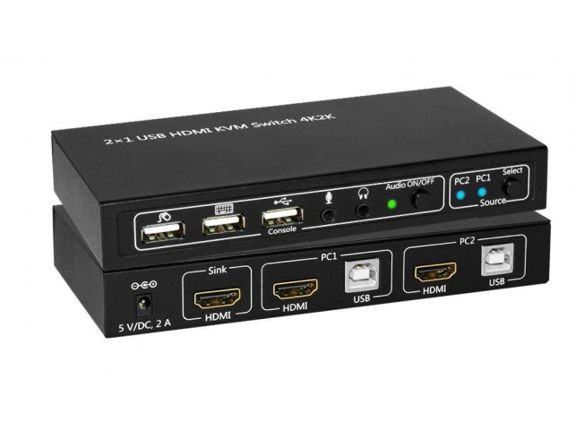 MicroConnect HDMI & USB KVM Switch 2 ports  Support Dolby True HD & DTS
