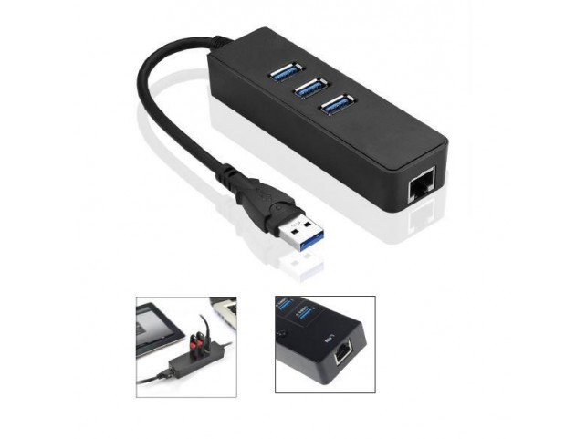 MicroConnect USB 3.0 HUB with Gigabit  Ethernet Adapter, 3 extra